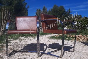 deux chaises dans la nature recouvert en cuir couleur cognac