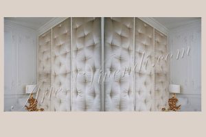 Tenture murale capitonné tissus couleur creme satiné