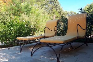 Matelas pour bain de soleil en fer forgé jaune